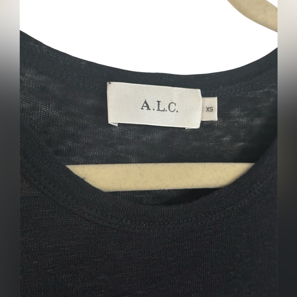 A.L.C. Black Linen Sheer Long Sleeve Dress XS Lined High Low Hem - Picture 6 of 7